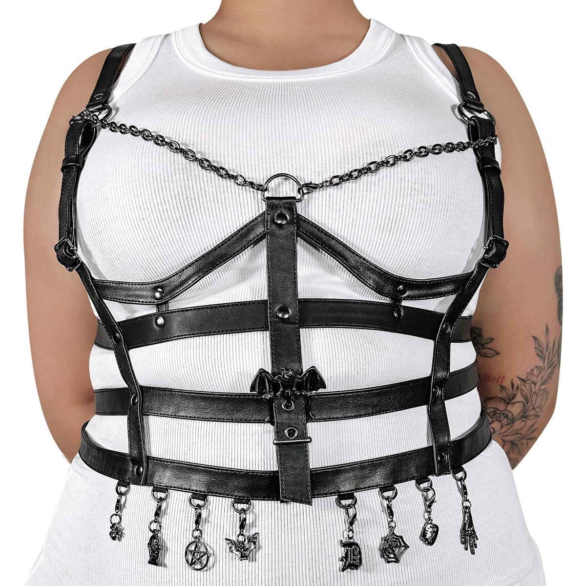 DA-118 Black Faux Leather Cage Body Harness Demonia US Size (Women's): L-XL