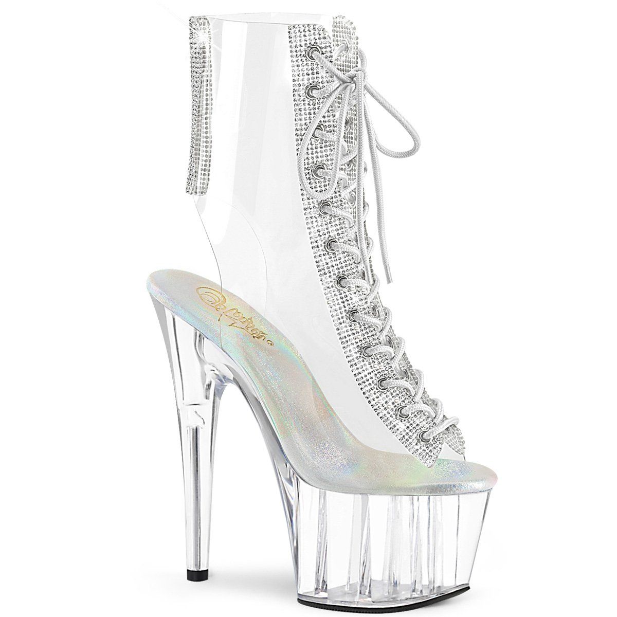 ADORE-1016C-2 Clear-Rhinestone/Clear Ankle Boot Pleaser