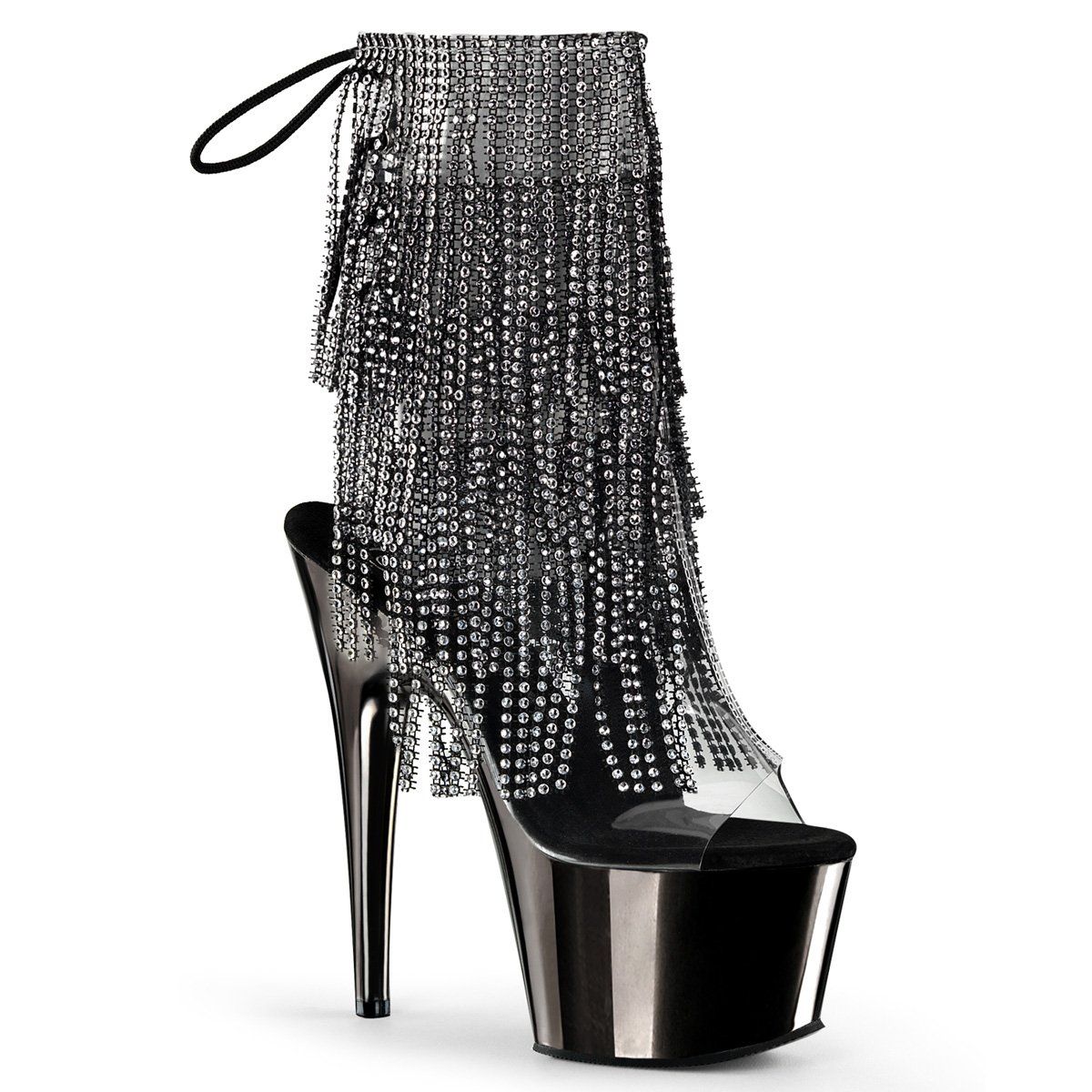 ADORE-1017RhinestoneF Clear-Black/Dark Pewter Ankle Boot Pleaser