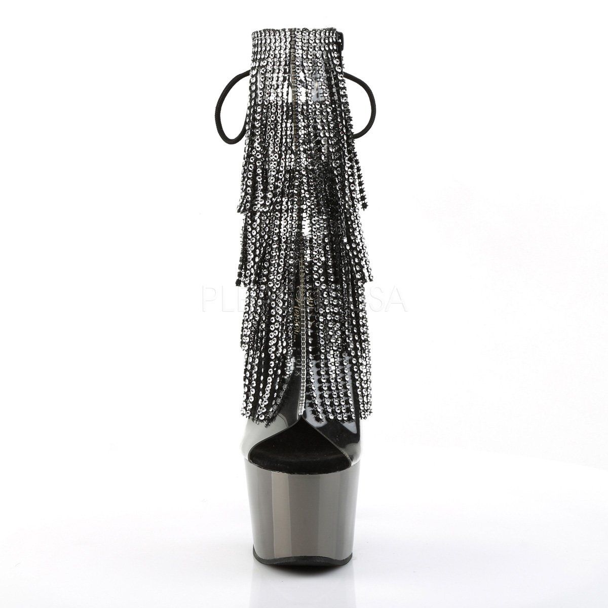 ADORE-1017RhinestoneF Clear-Black/Dark Pewter Ankle Boot Pleaser