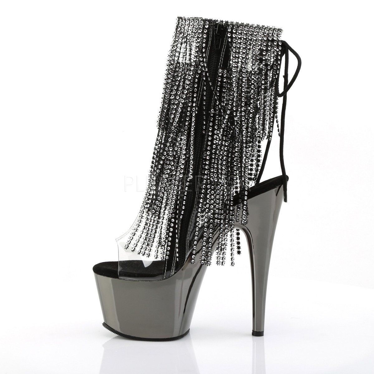ADORE-1017RhinestoneF Clear-Black/Dark Pewter Ankle Boot Pleaser