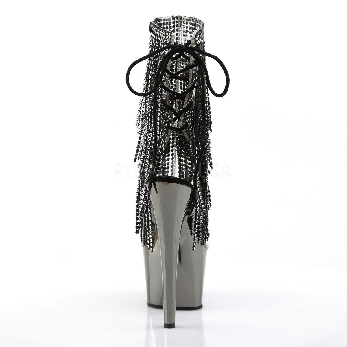 ADORE-1017RhinestoneF Clear-Black/Dark Pewter Ankle Boot Pleaser
