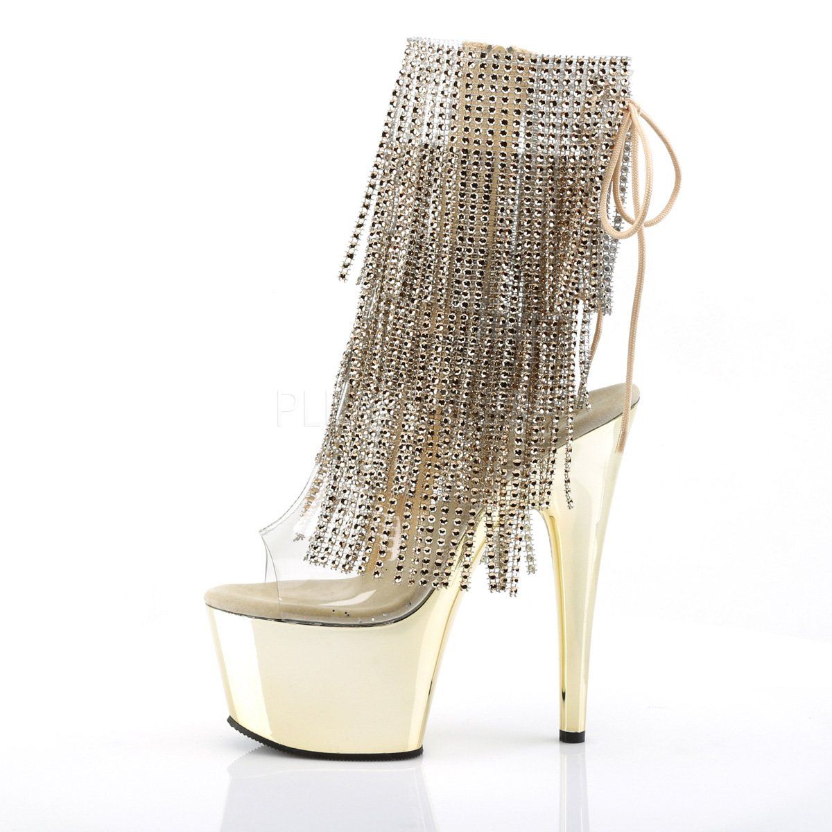 ADORE-1017RhinestoneF Clear-Gold/Gold Chrome Ankle Boot Pleaser
