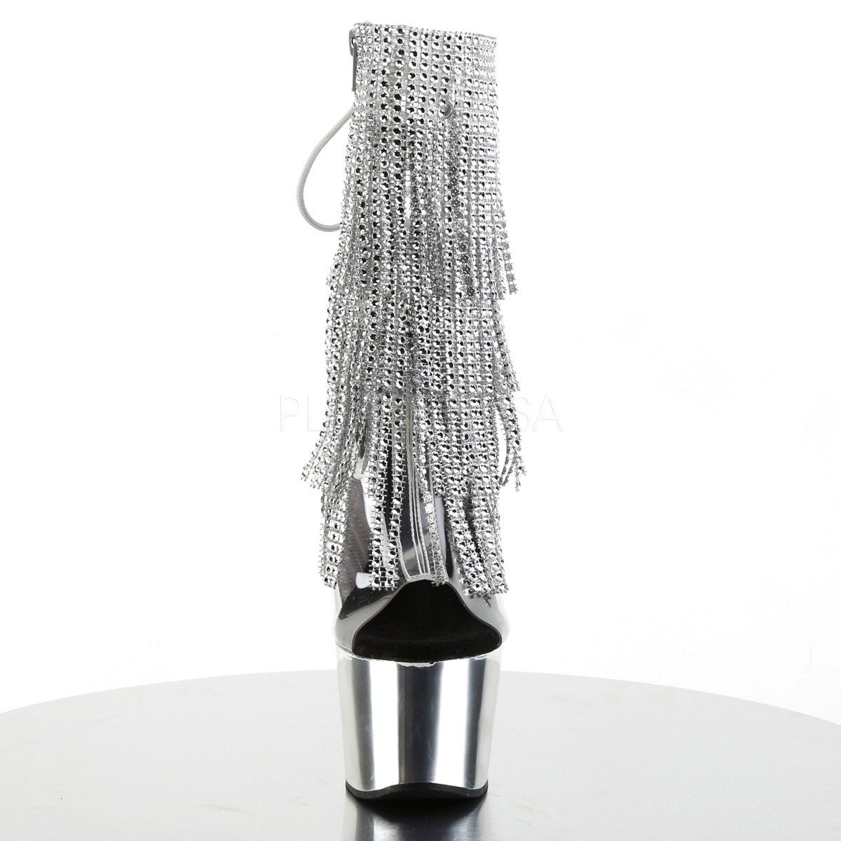 ADORE-1017RhinestoneF Clear-Silver/Silver Chrome Ankle Boot Pleaser