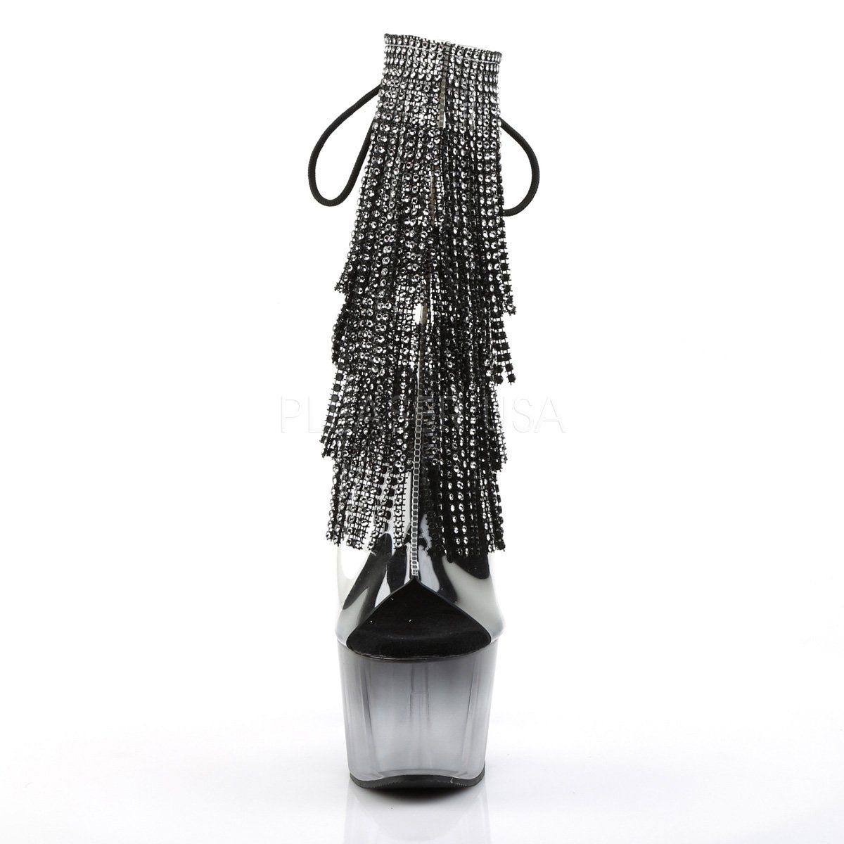 ADORE-1017RhinestoneFT Clear-Black Ankle Boot Pleaser