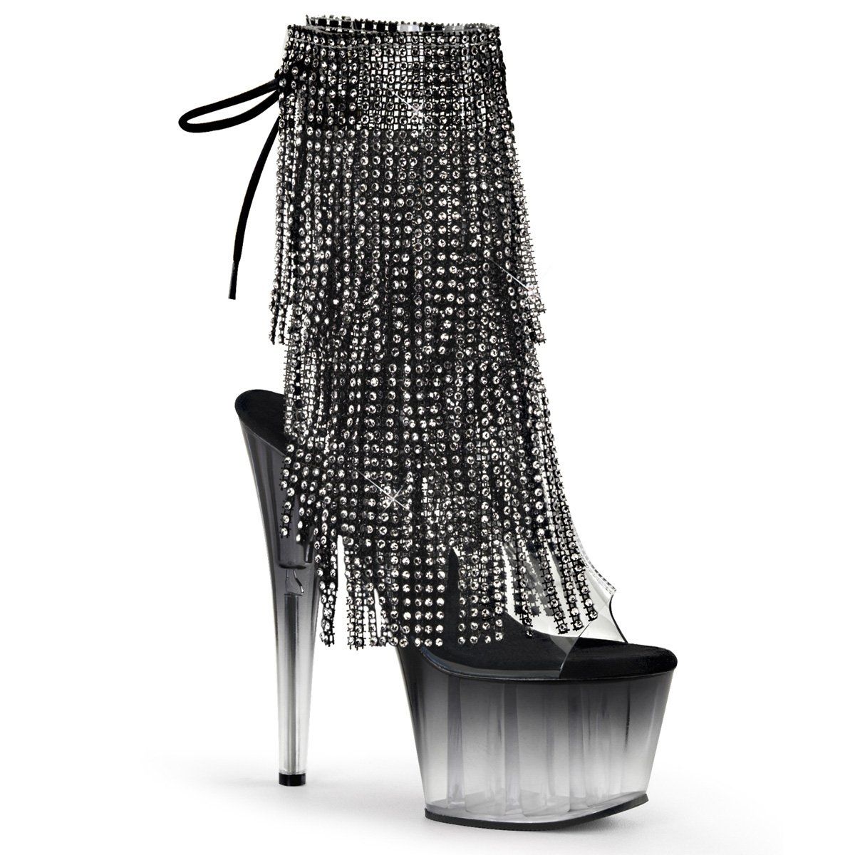 ADORE-1017RhinestoneFT Clear-Black Ankle Boot Pleaser