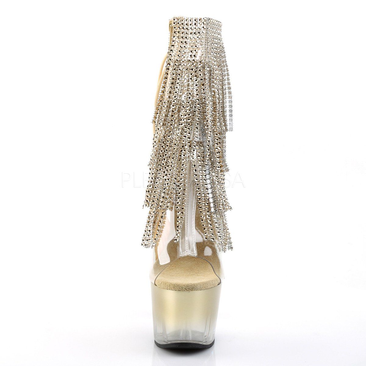 ADORE-1017RhinestoneFT Clear-Gold/Gold Ankle Boot Pleaser