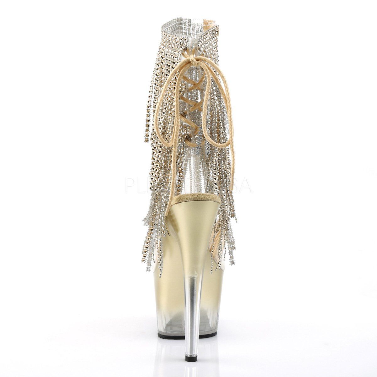 ADORE-1017RhinestoneFT Clear-Gold/Gold Ankle Boot Pleaser