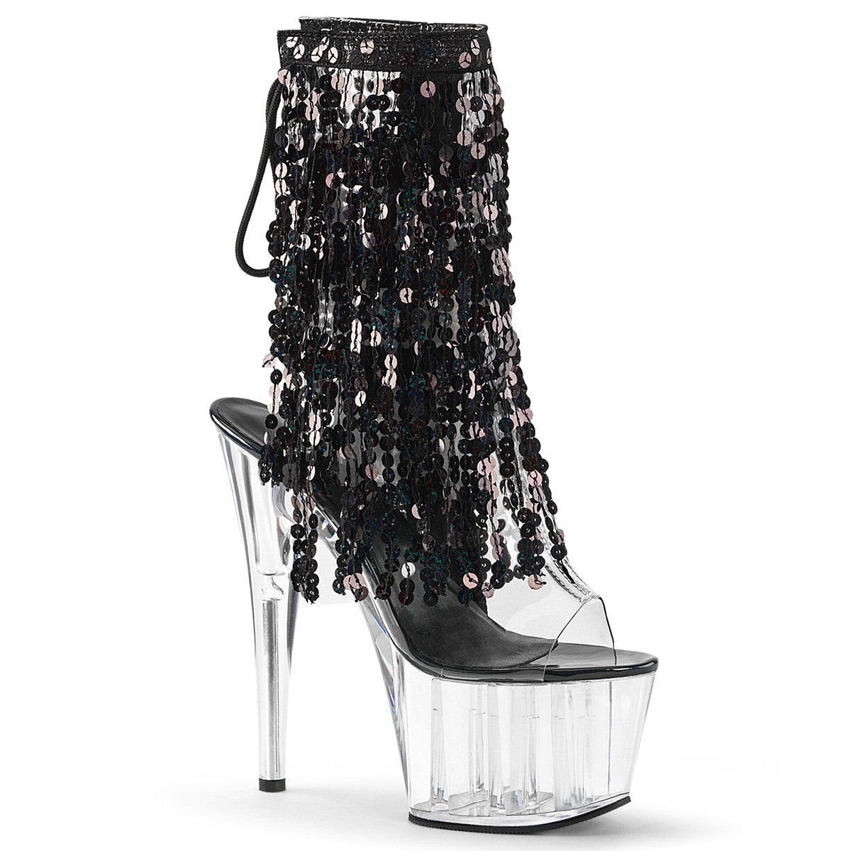 ADORE-1017SQF Clear-Black Holo/Clear Ankle Boot Pleaser