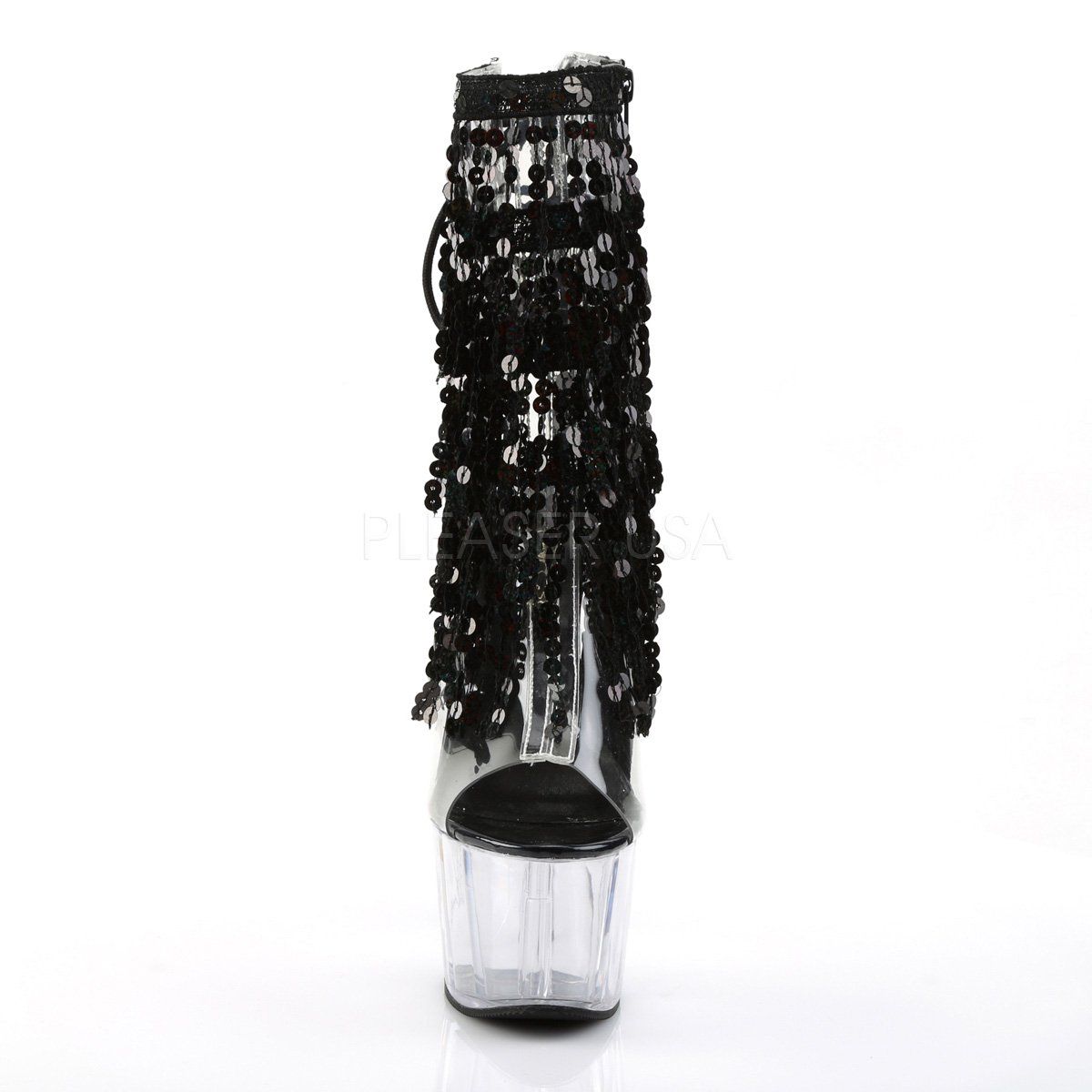 ADORE-1017SQF Clear-Black Holo/Clear Ankle Boot Pleaser