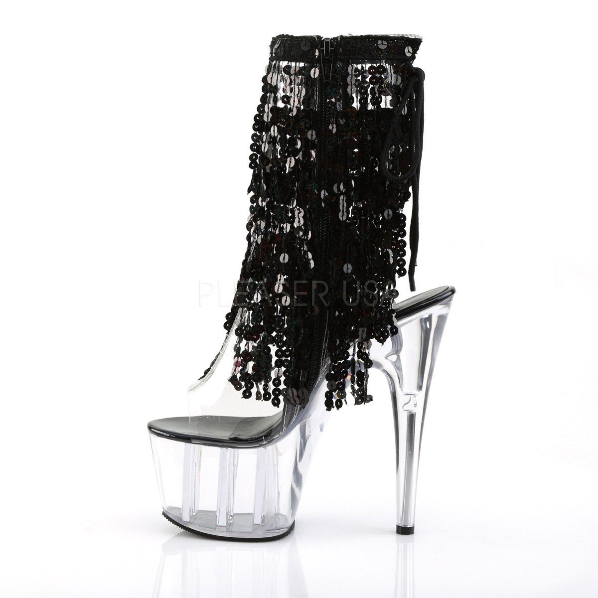 ADORE-1017SQF Clear-Black Holo/Clear Ankle Boot Pleaser