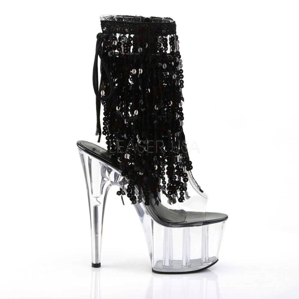 ADORE-1017SQF Clear-Black Holo/Clear Ankle Boot Pleaser