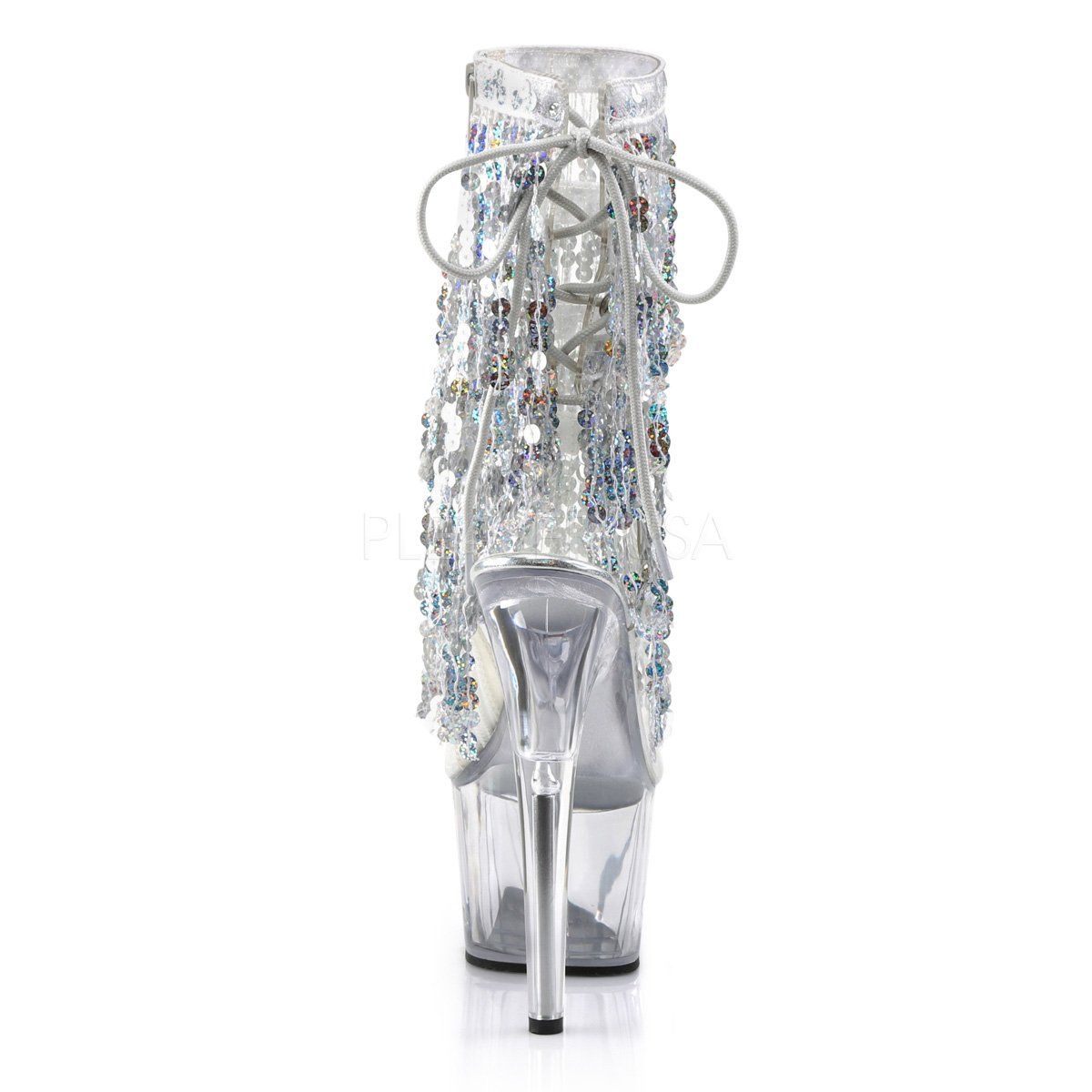 ADORE-1017SQF Clear-Sliver Holo/Clear Ankle Boot Pleaser