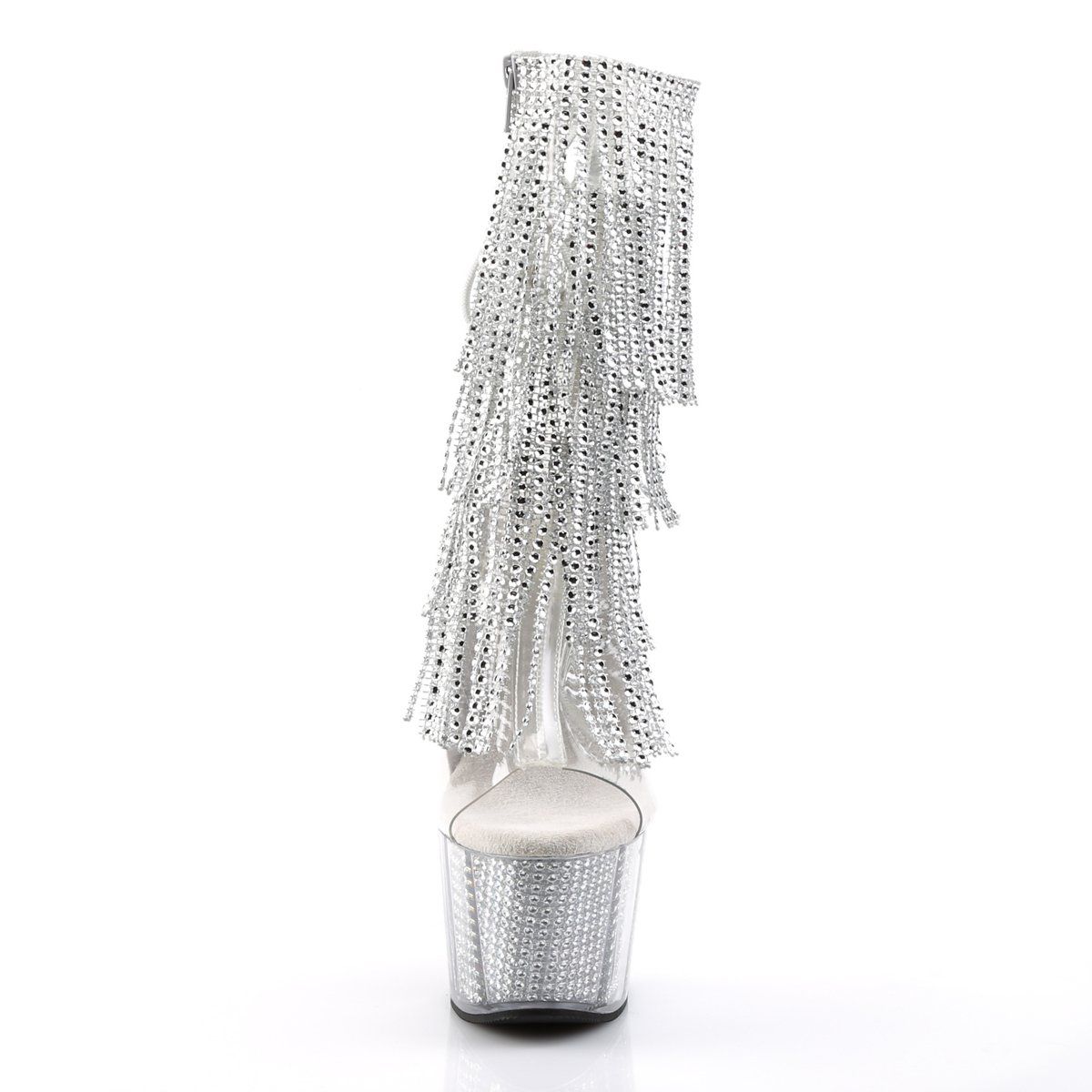 ADORE-1017SRS Clear-Silver Rhinestone/Silver SRS Ankle Boot Pleaser