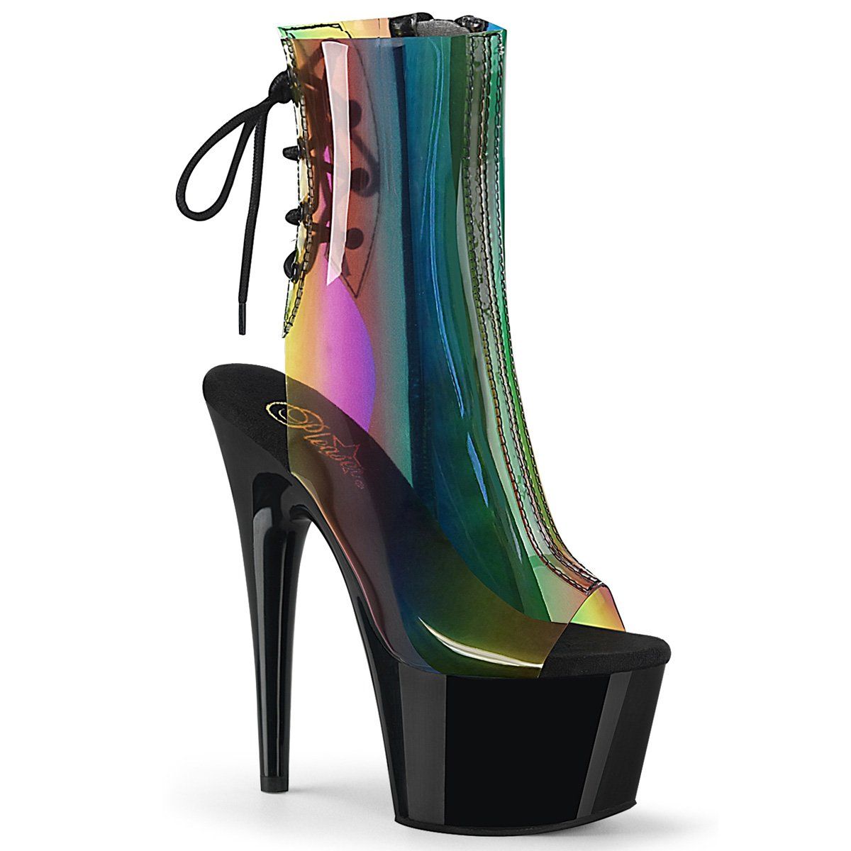 ADORE-1018C-RB Rainbow PVC/Black Ankle Boot Pleaser