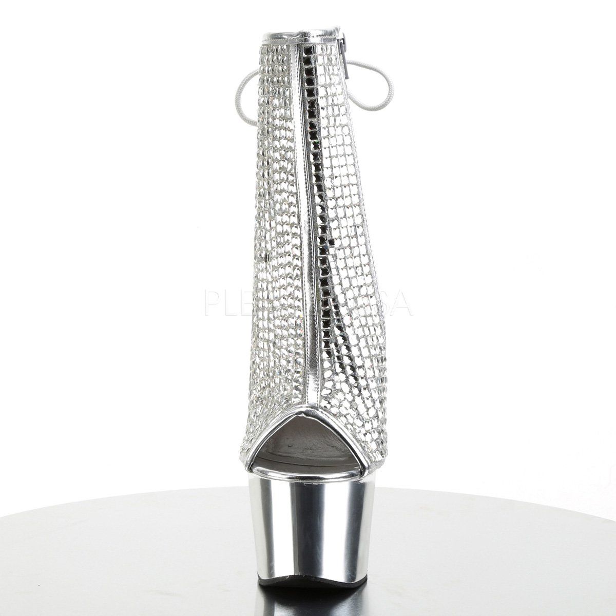 ADORE-1018DCS Silver Multi Rhinestone Ankle Boot Pleaser