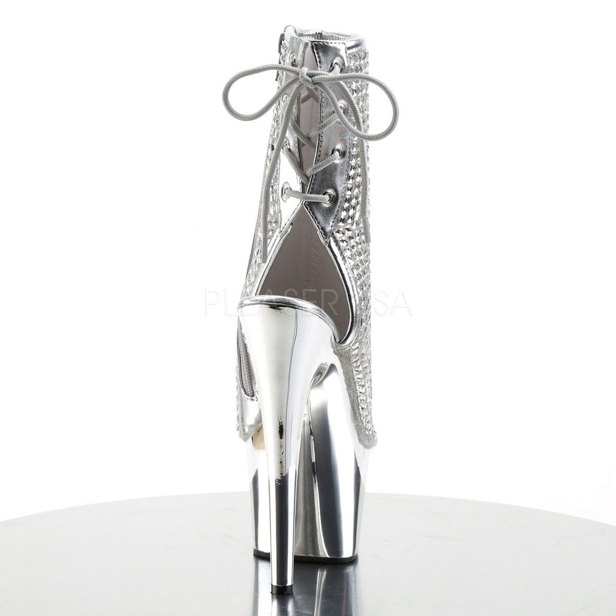 ADORE-1018DCS Silver Multi Rhinestone Ankle Boot Pleaser