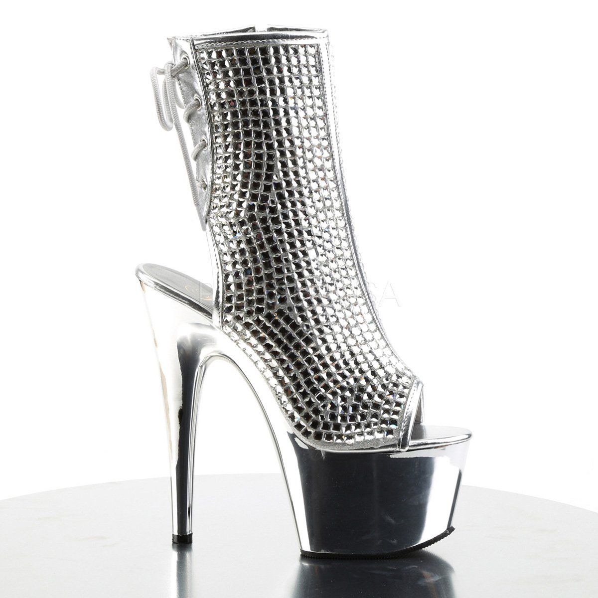 ADORE-1018DCS Silver Multi Rhinestone Ankle Boot Pleaser