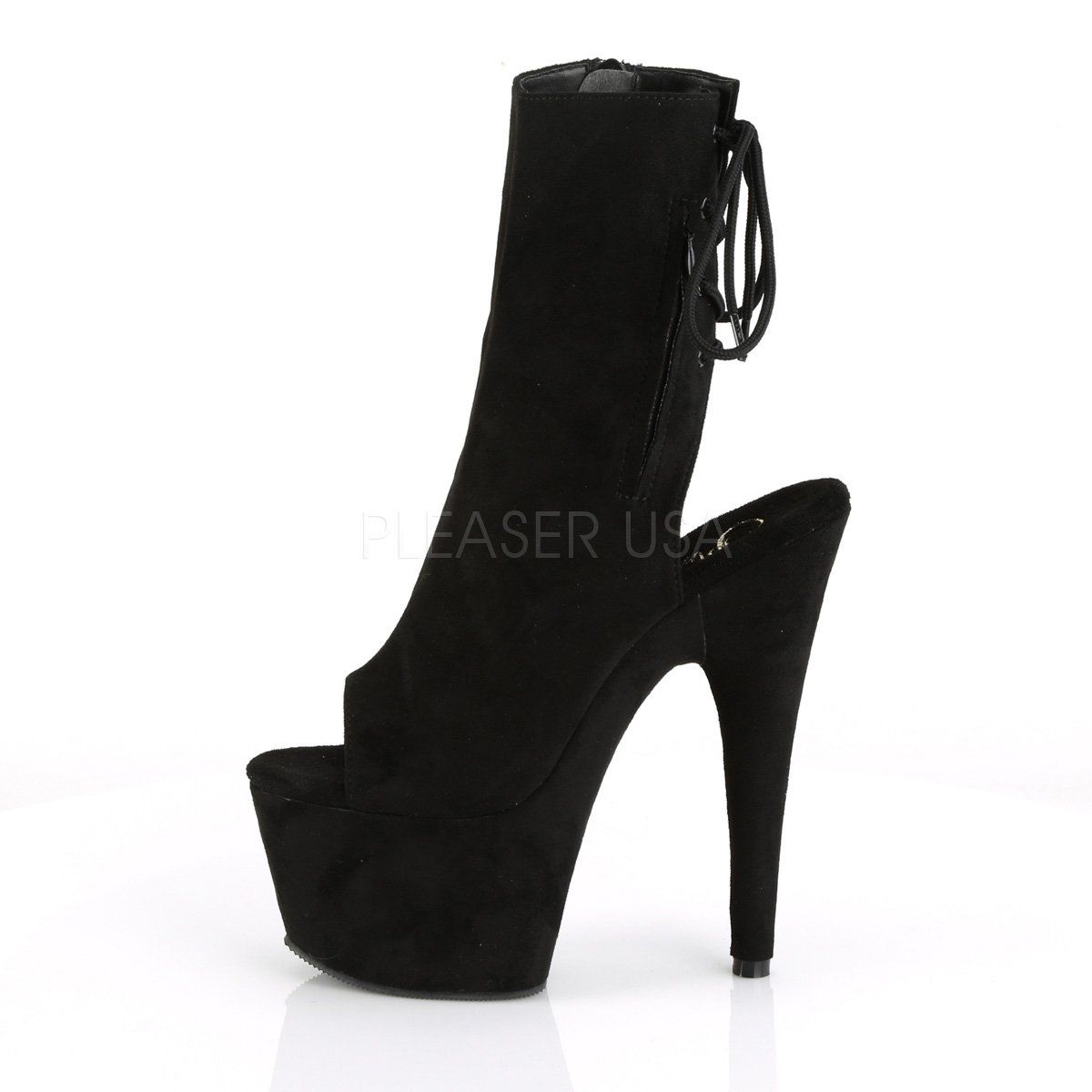 ADORE-1018FS Black Faux Suede/Black Suede Ankle Boot Pleaser