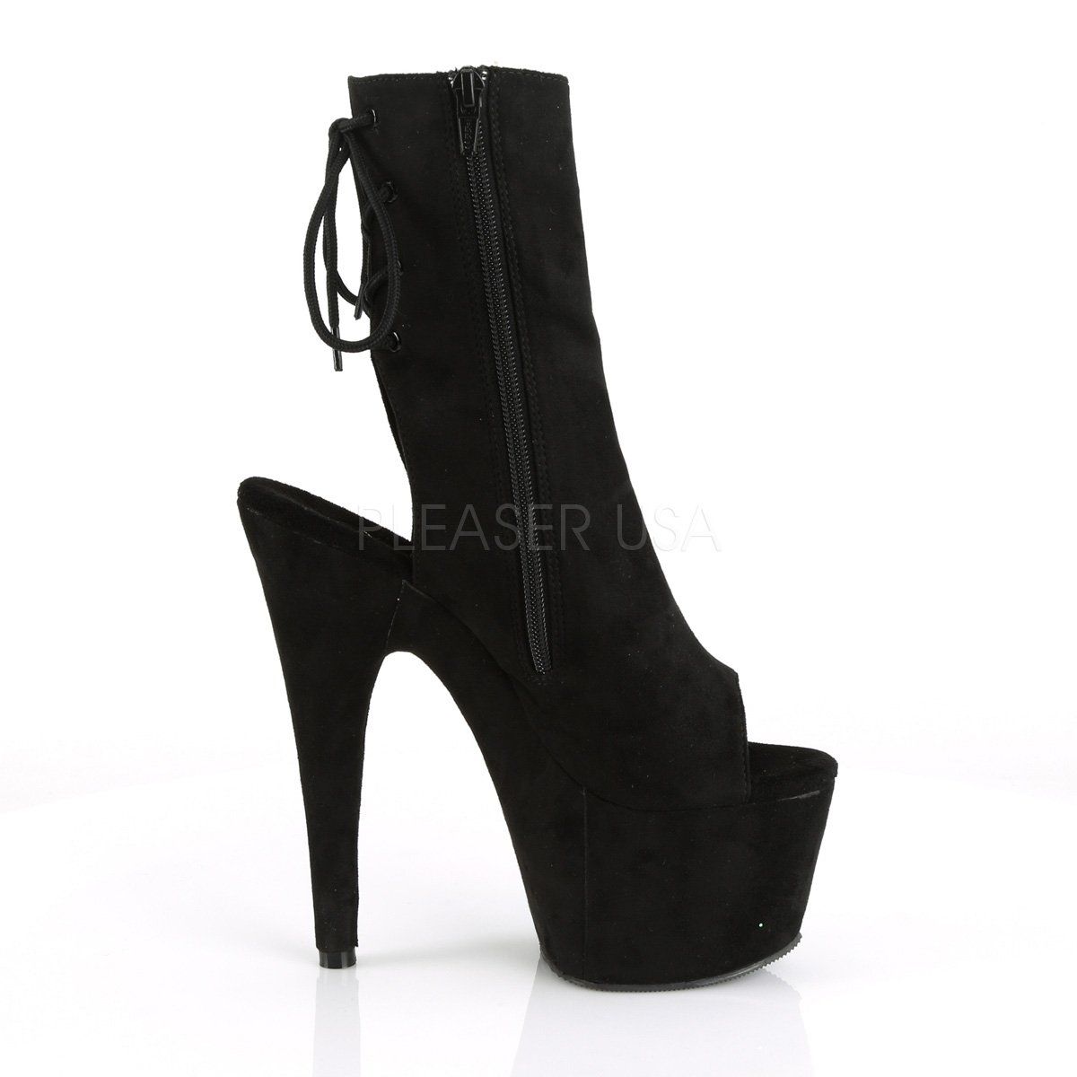 ADORE-1018FS Black Faux Suede/Black Suede Ankle Boot Pleaser