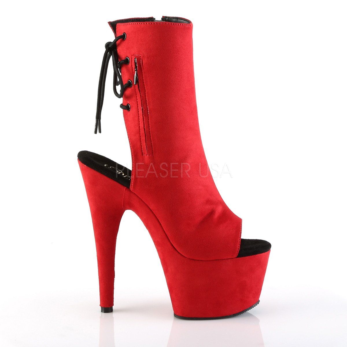 ADORE-1018FS Red Faux Suede/Red Faux Suede Ankle Boot Pleaser