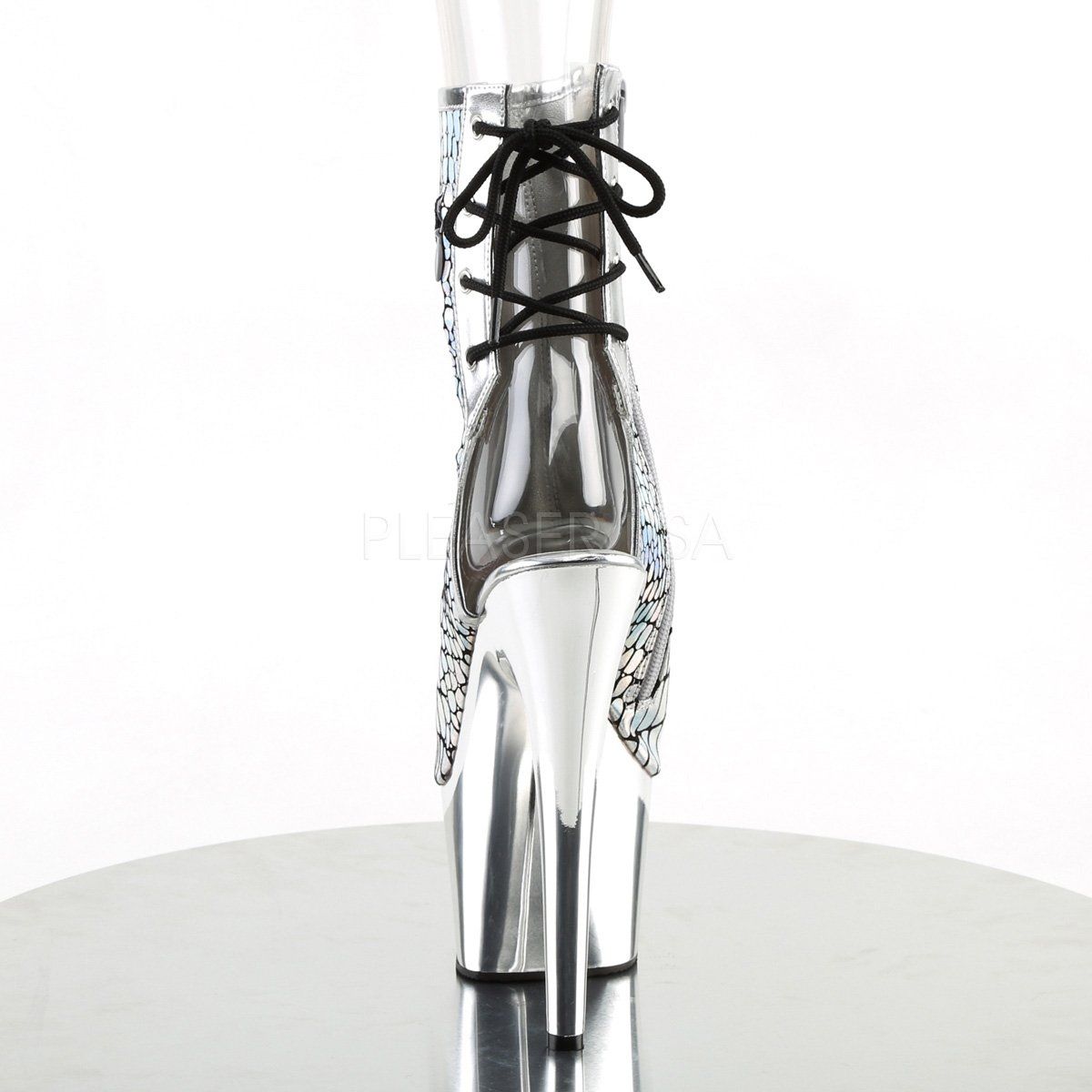 ADORE-1018HG Silver Hologram Ostrich Pu Ankle Boot Pleaser