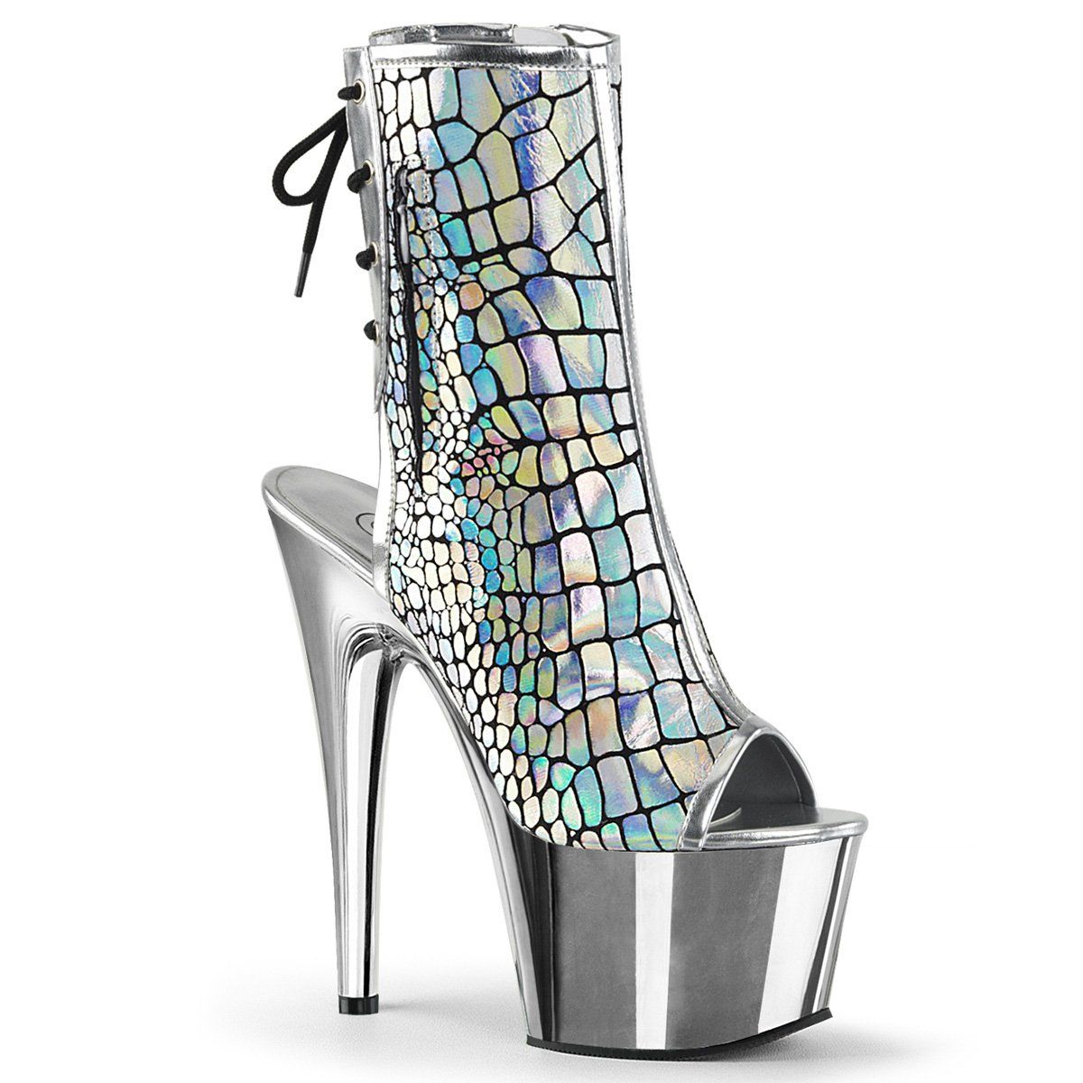 ADORE-1018HG Silver Hologram Ostrich Pu Ankle Boot Pleaser