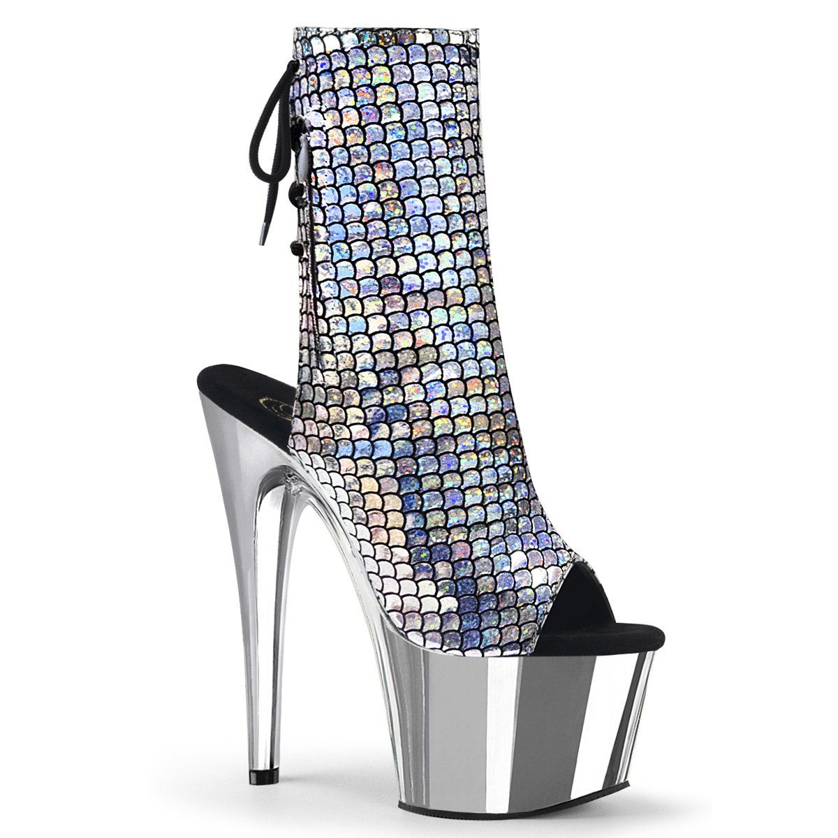 ADORE-1018MSC Silver Hologram/Silver Chrome Ankle Boot Pleaser
