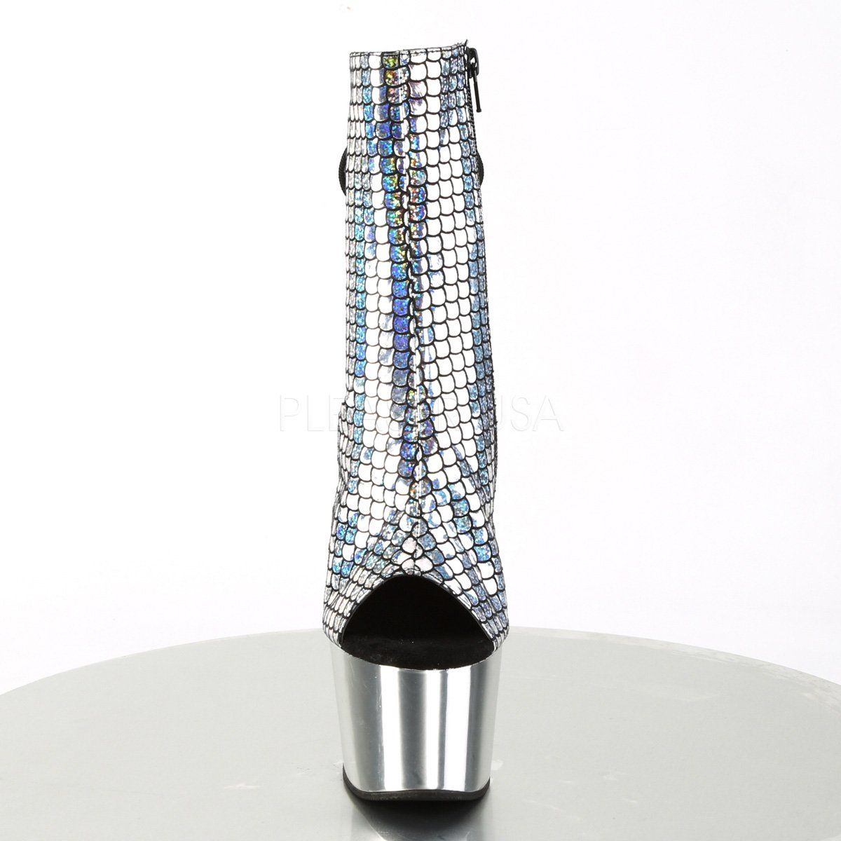 ADORE-1018MSC Silver Hologram/Silver Chrome Ankle Boot Pleaser