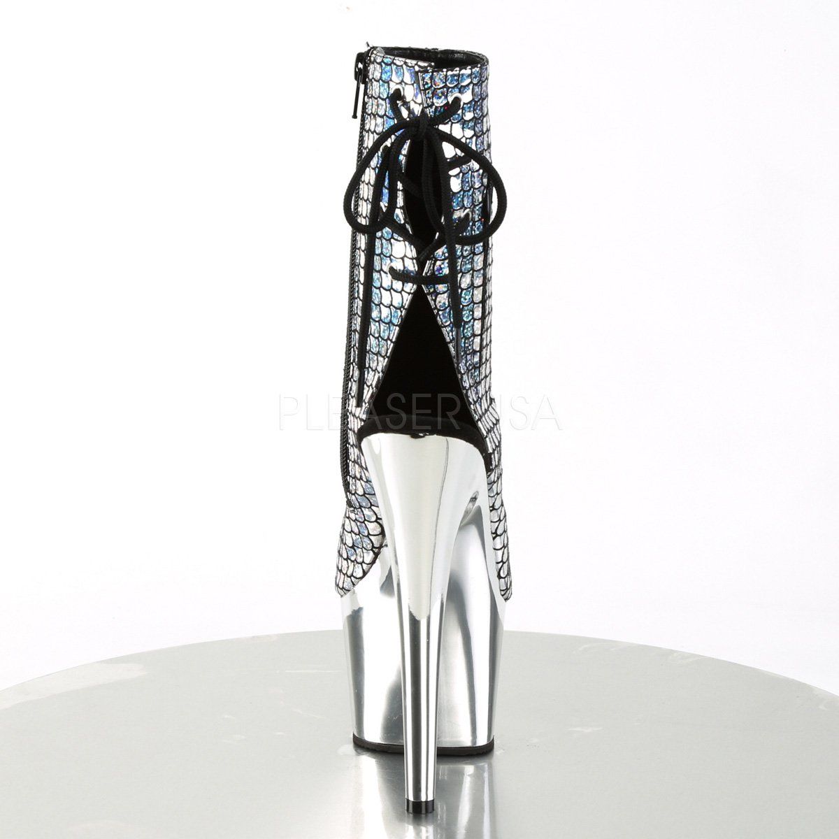 ADORE-1018MSC Silver Hologram/Silver Chrome Ankle Boot Pleaser
