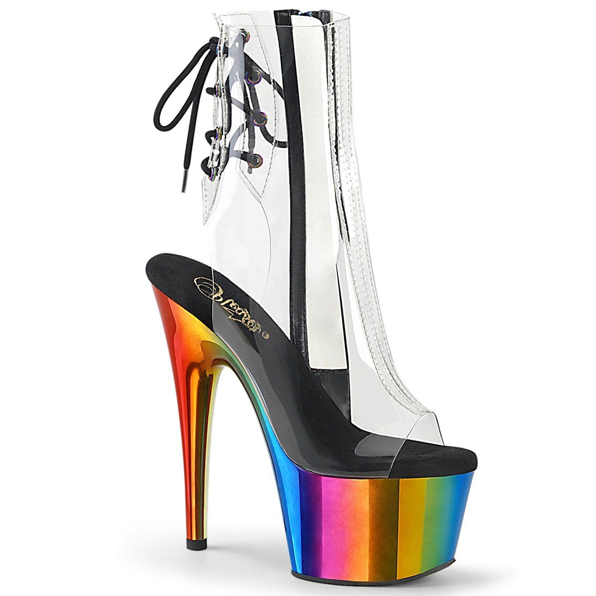 ADORE-1018RC Clear/Rainbow Chrome Ankle Boot Pleaser
