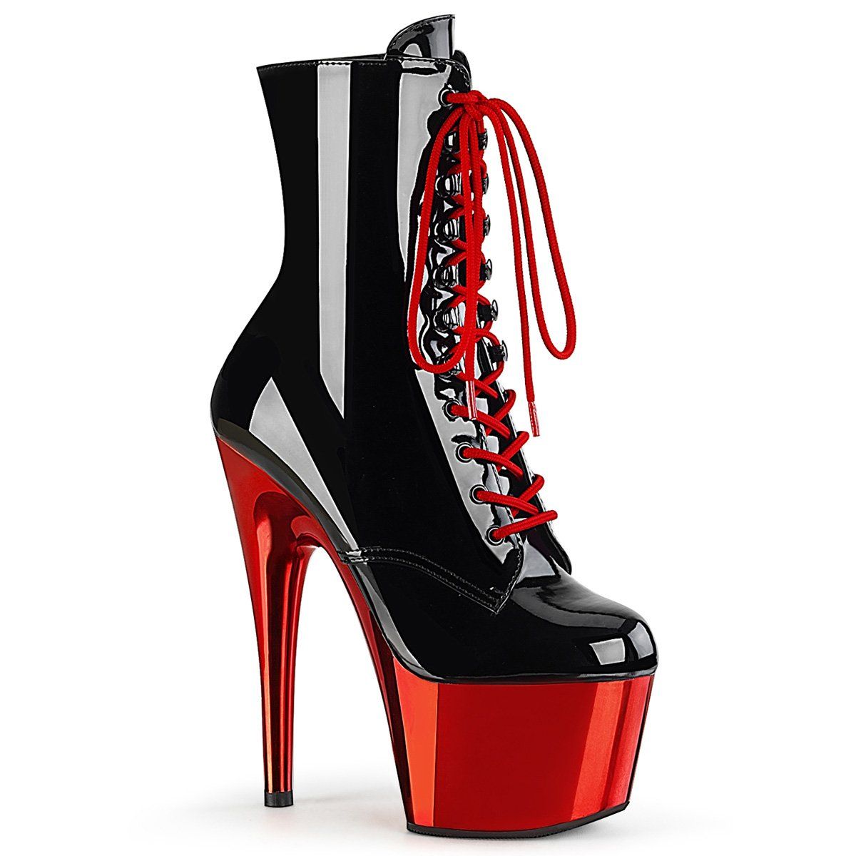ADORE-1020 Black Patent/Red Chrome Ankle Boot Pleaser