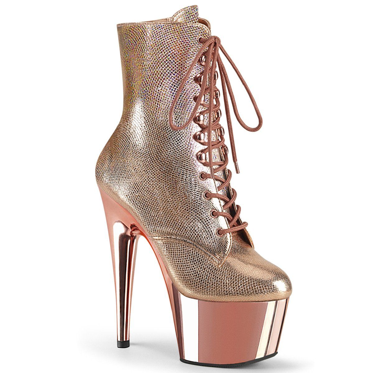 ADORE-1020 Rose Gold Textured Metallic/Rose GoldChrome Ankle Boot Pleaser