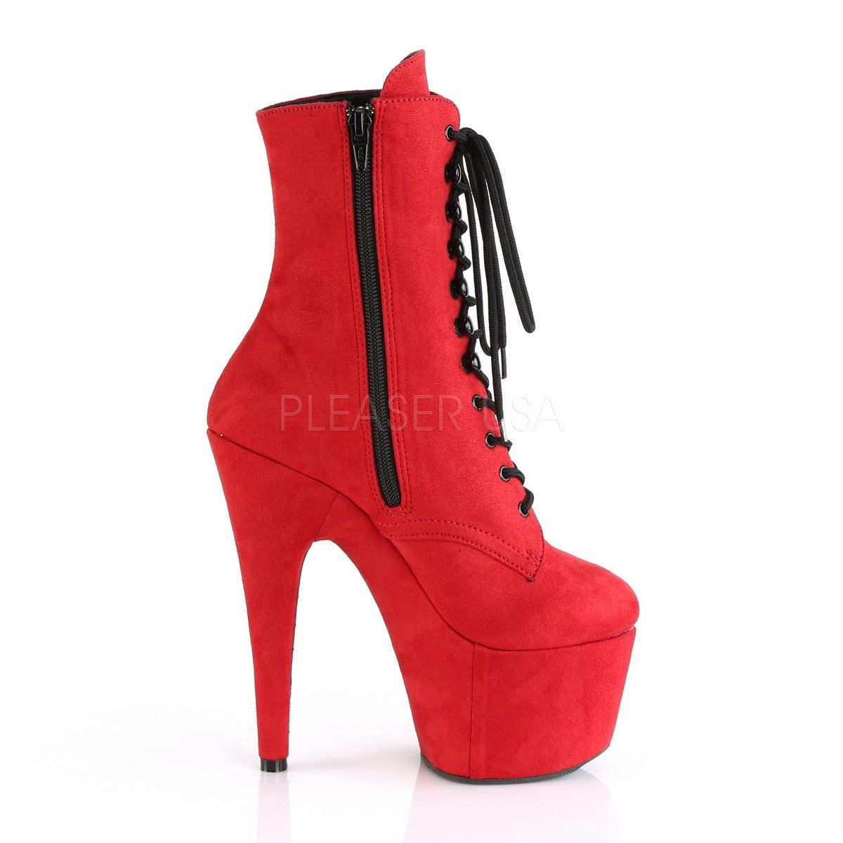 ADORE-1020FS Red Faux Suede/Red Faux Suede Ankle Boot Pleaser
