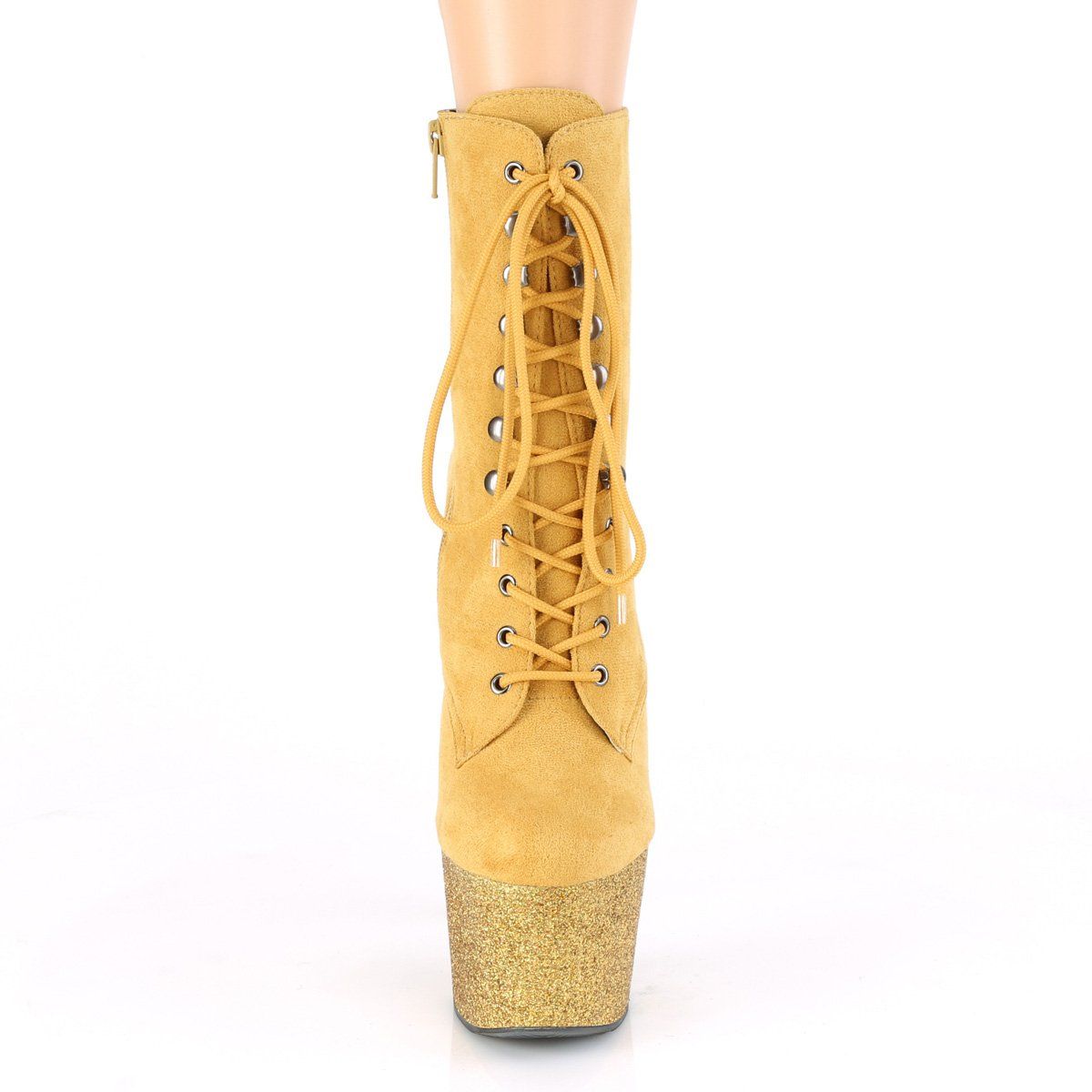 ADORE-1020FSMG Mustard Faux Suede/Mustard Multi Mini Glitter Ankle Boot Pleaser
