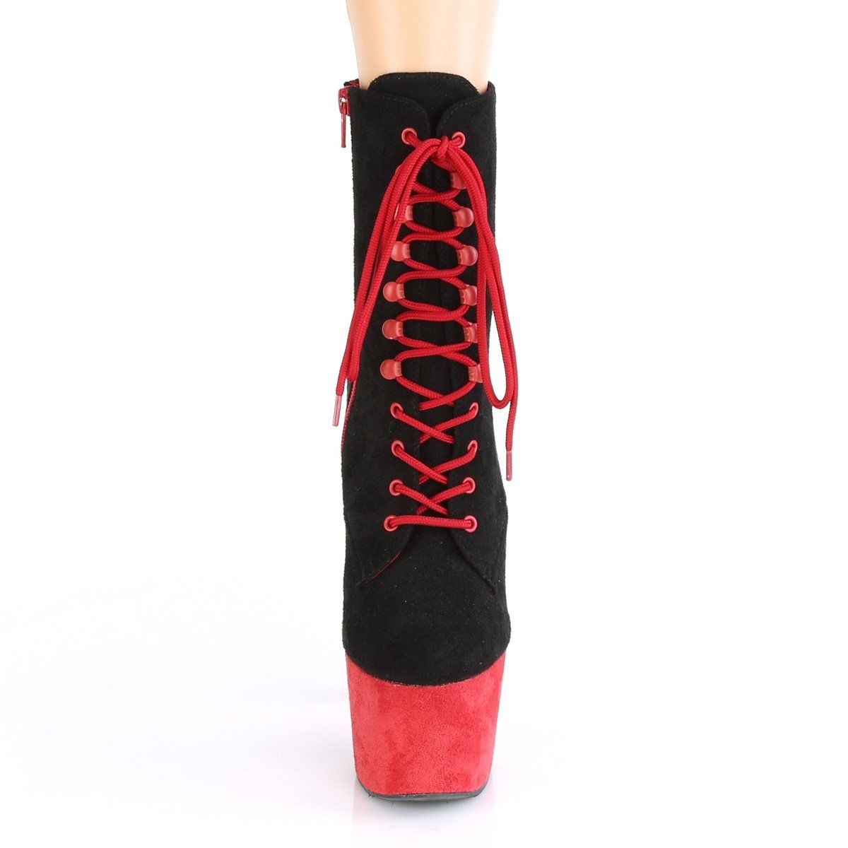 ADORE-1020FSTT Black Faux Suede/Red Faux Suede Ankle Boot Pleaser
