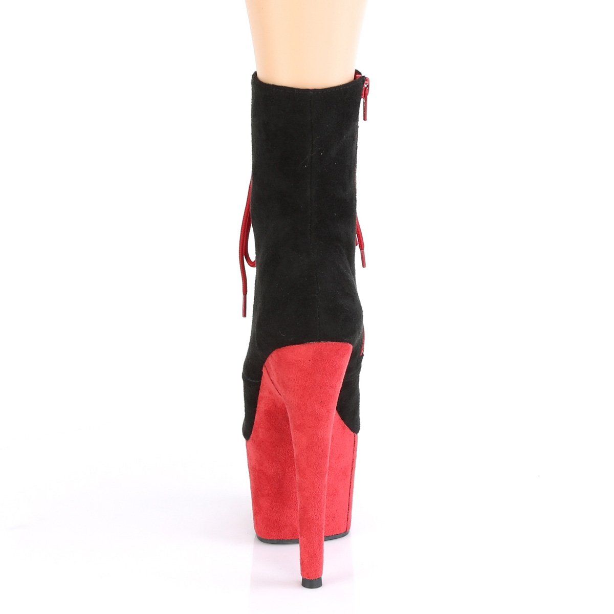 ADORE-1020FSTT Black Faux Suede/Red Faux Suede Ankle Boot Pleaser