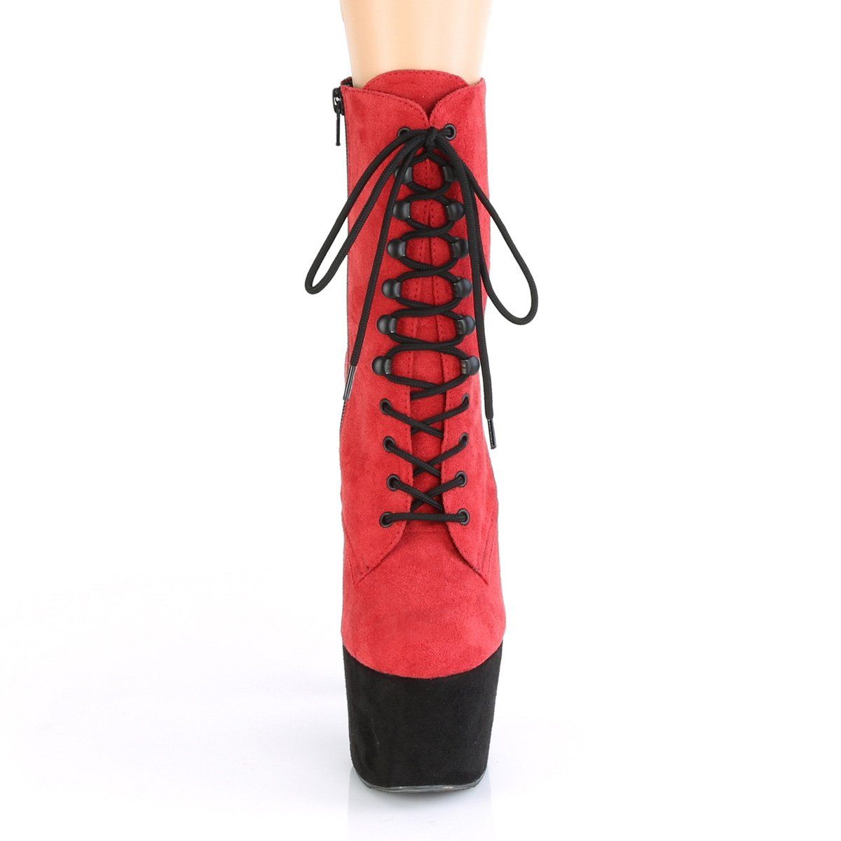 ADORE-1020FSTT Red Faux Suede/Black Faux Suede Ankle Boot Pleaser