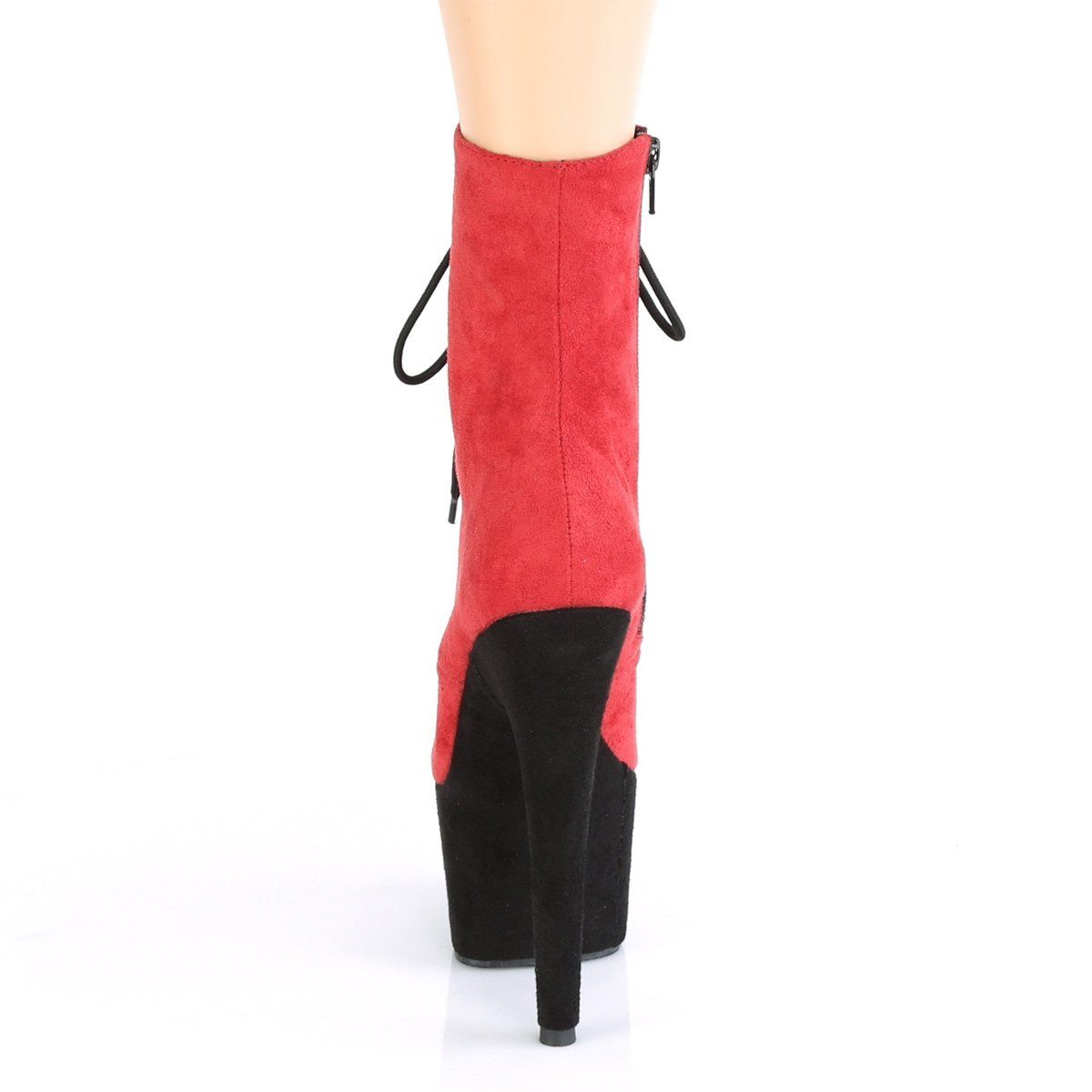 ADORE-1020FSTT Red Faux Suede/Black Faux Suede Ankle Boot Pleaser
