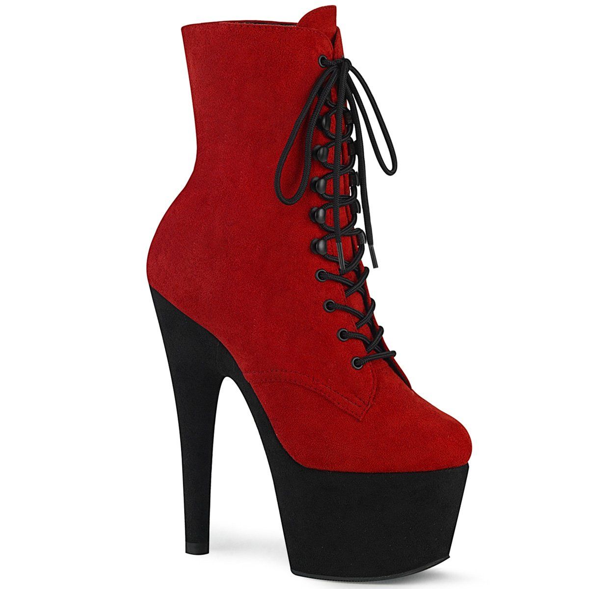 ADORE-1020FSTT Red Faux Suede/Black Faux Suede Ankle Boot Pleaser