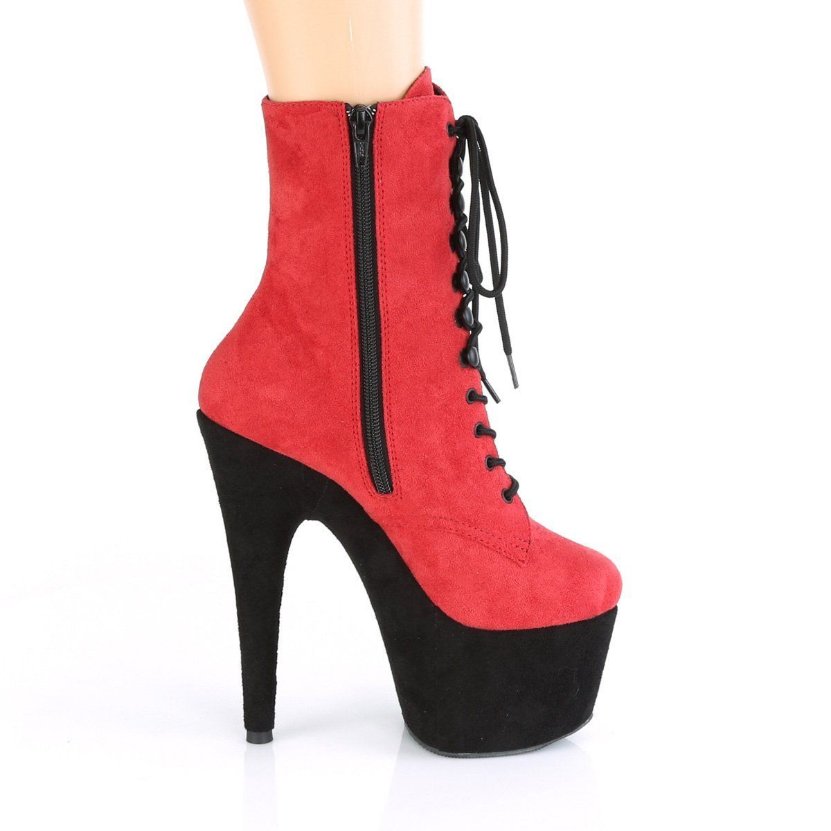 ADORE-1020FSTT Red Faux Suede/Black Faux Suede Ankle Boot Pleaser