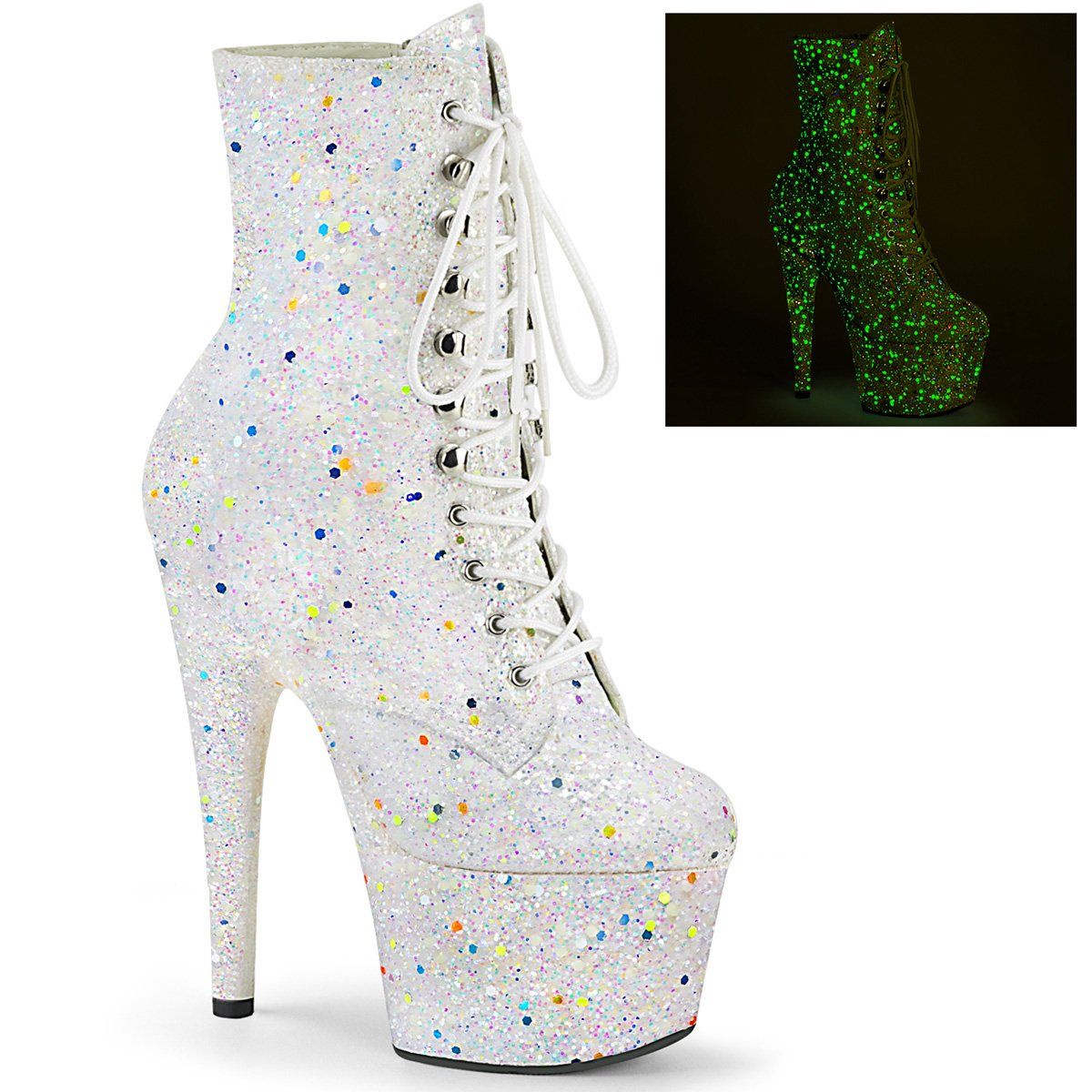 ADORE-1020GDLG White Multi Glitter/White Multi Glitter Ankle Boot Pleaser