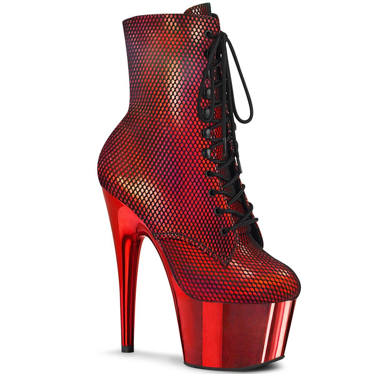 ADORE-1020HFN Red Holo/Red Chrome Ankle Boot Pleaser