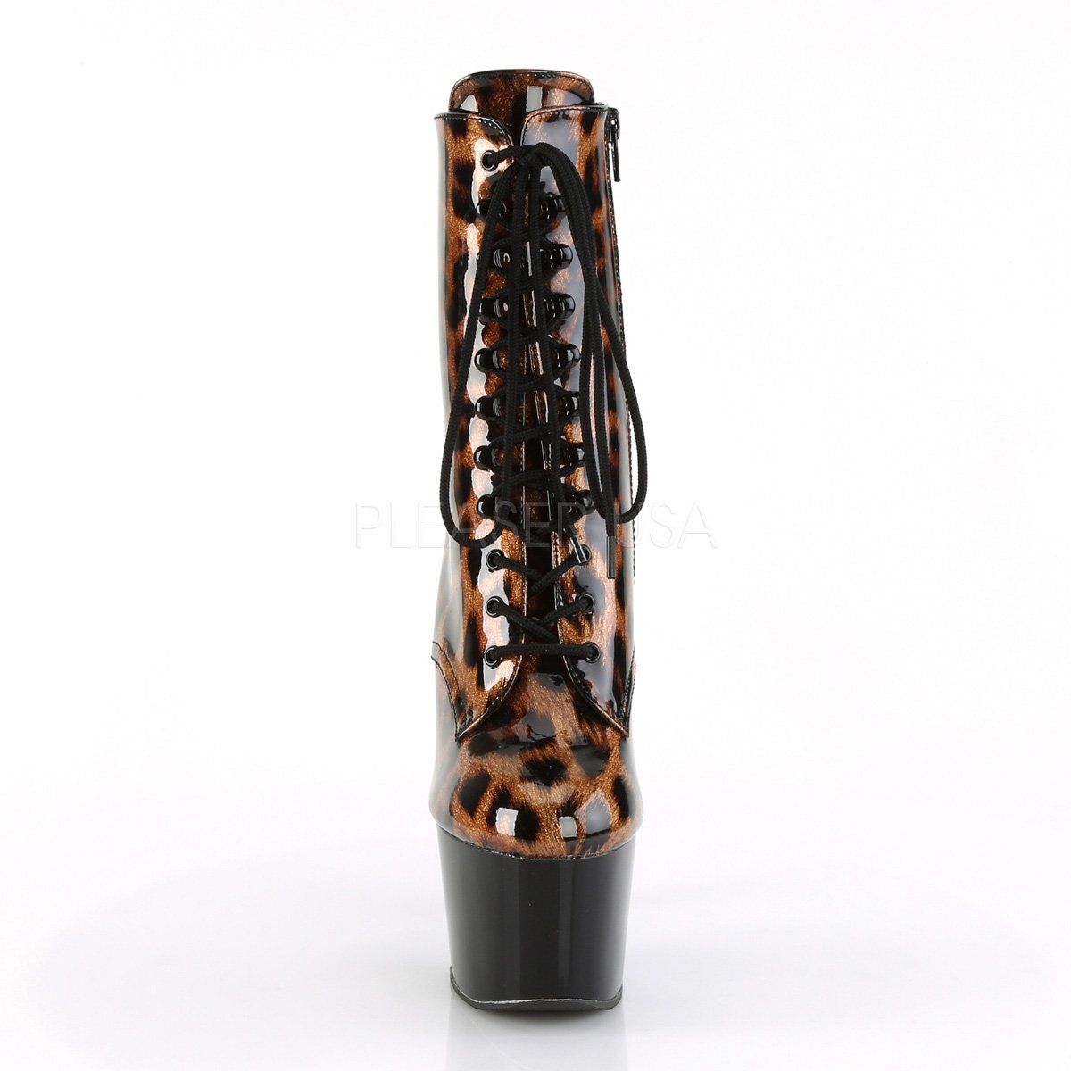 ADORE-1020LP Brown-Black Leatheropard Patent/Black Ankle Boot Pleaser
