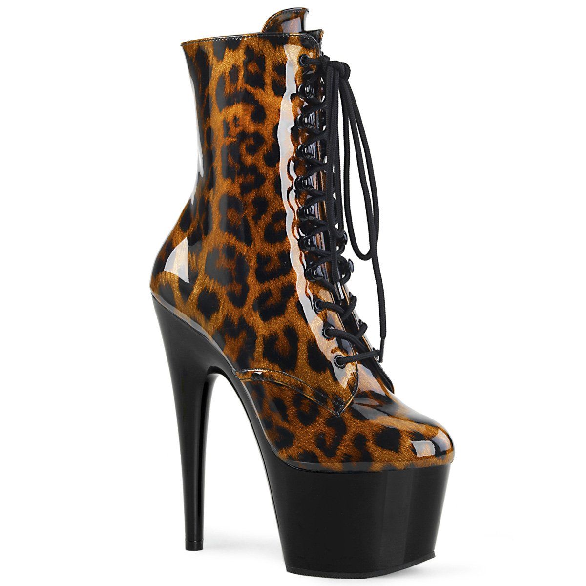 ADORE-1020LP Brown-Black Leatheropard Patent/Black Ankle Boot Pleaser