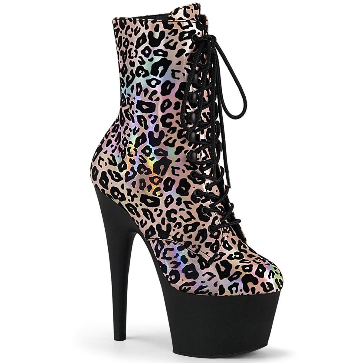 ADORE-1020LP Light Pink Leatheropard Print Holo Boot Pleaser