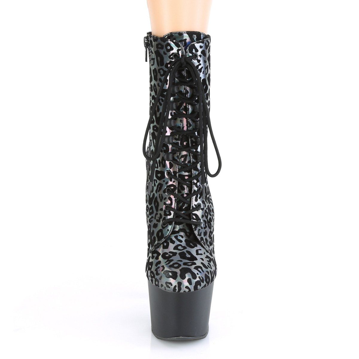 ADORE-1020LP Pewter Leatheropard Print Holo Boot Pleaser