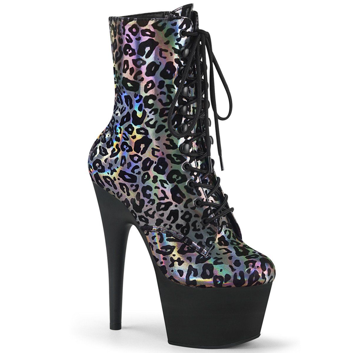 ADORE-1020LP Pewter Leatheropard Print Holo Boot Pleaser