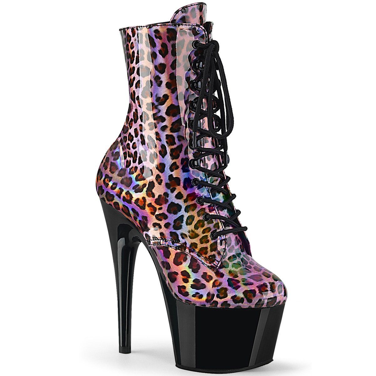ADORE-1020LP Pink Hologram/Black Ankle Boot Pleaser