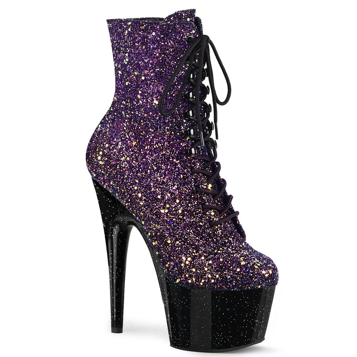 ADORE-1020OMBG Purple Multi Glitter/Black Ankle Boot Pleaser